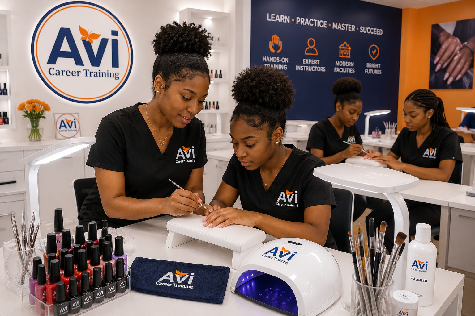 Nail technician training at AVI Career Training